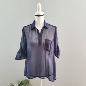 Simply Irresistible Navy Blue Pullover Sheer Top Size S